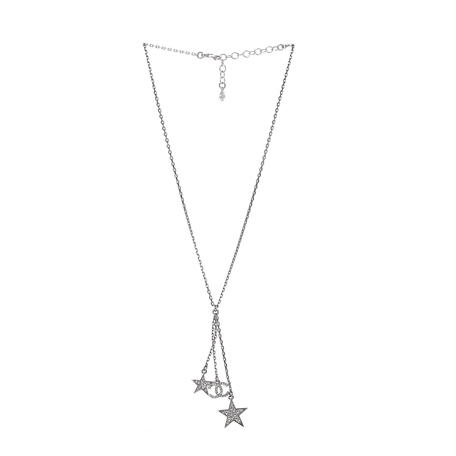 Chanel Crystal Glitter Enamel CC Star Drop Necklace Silver 3 of 4