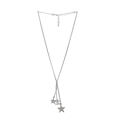 Chanel Crystal Glitter Enamel CC Star Drop Necklace Silver 3 of 4
