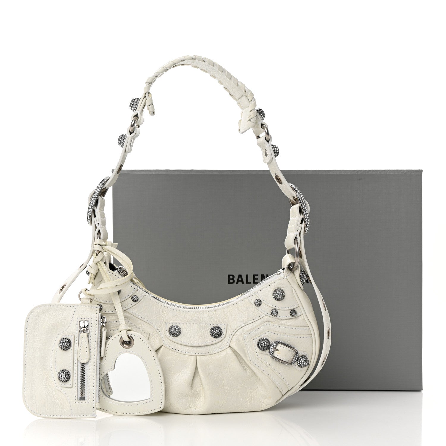 Balenciaga Agneau Arena Crystal Le Cagole Shoulder Bag XS Optic White 14 of 14