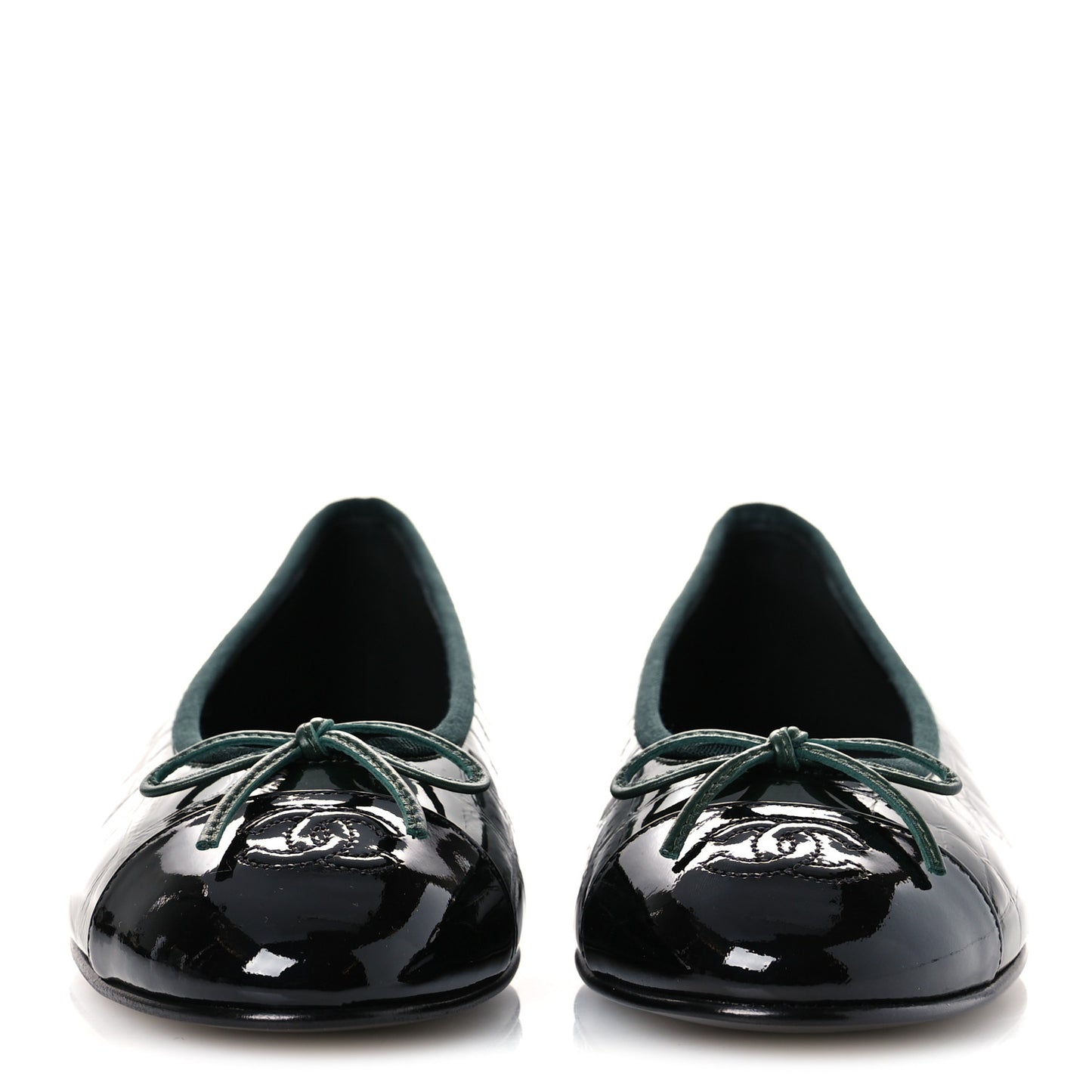 Crocodile Embossed Patent Calfskin Ballet Flats 38.5 Dark Green Black