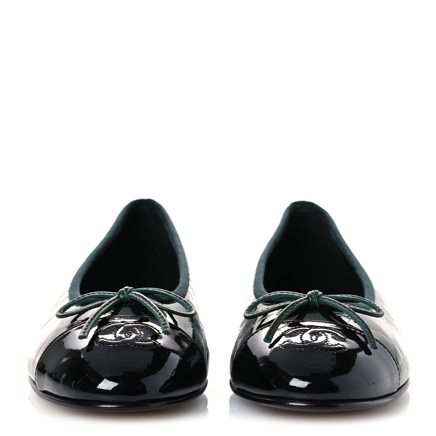 Chanel Crocodile Embossed Patent Calfskin Ballet Flats 38.5 Dark Green Black 3 of 11