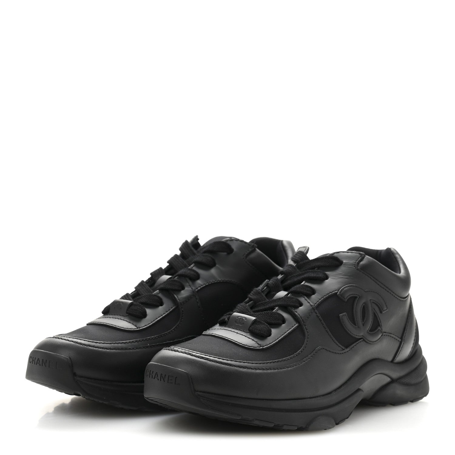 Chanel Lambskin Fabric CC Sneakers 38.5 Black 4 of 9