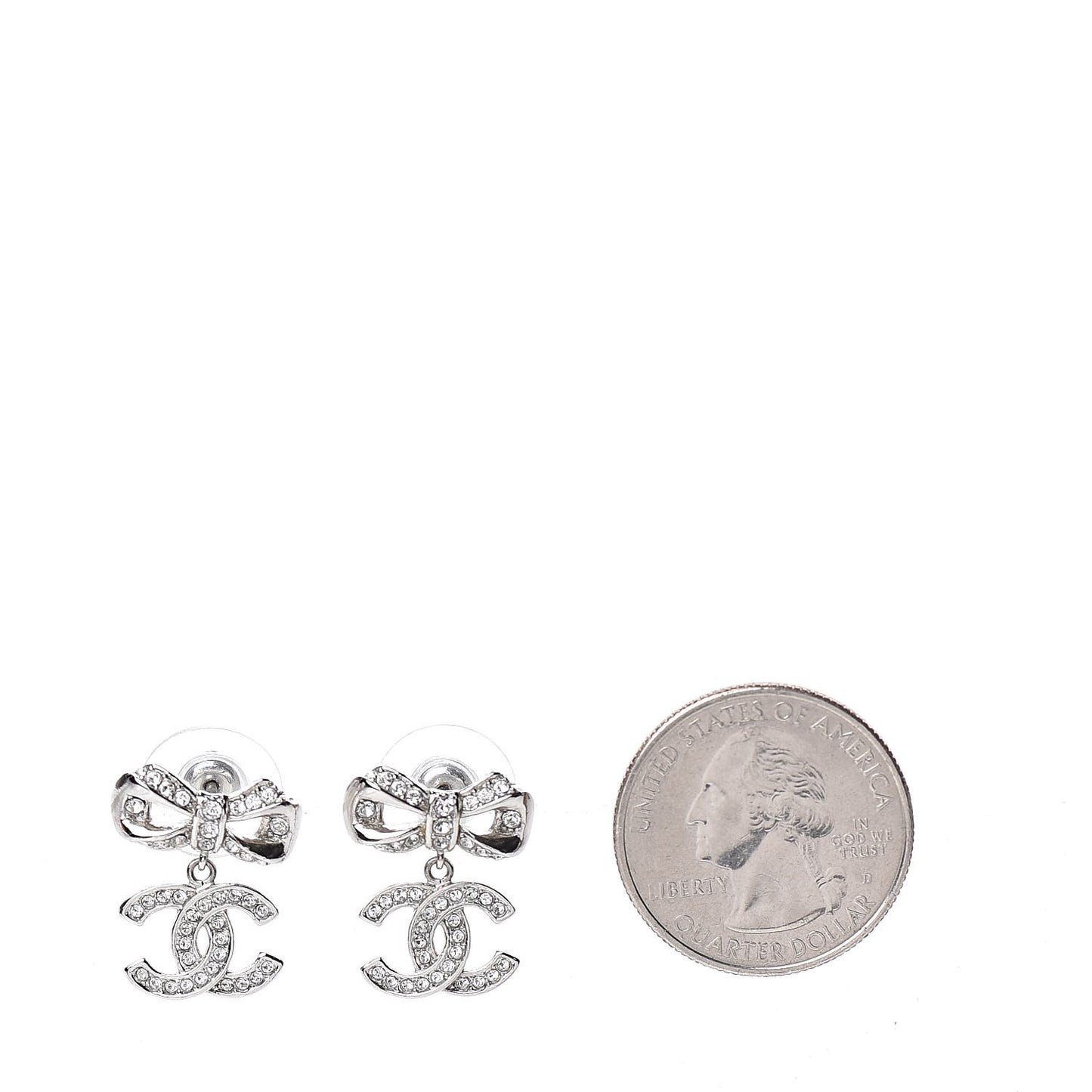 Crystal CC Bow Drop Earrings Silver