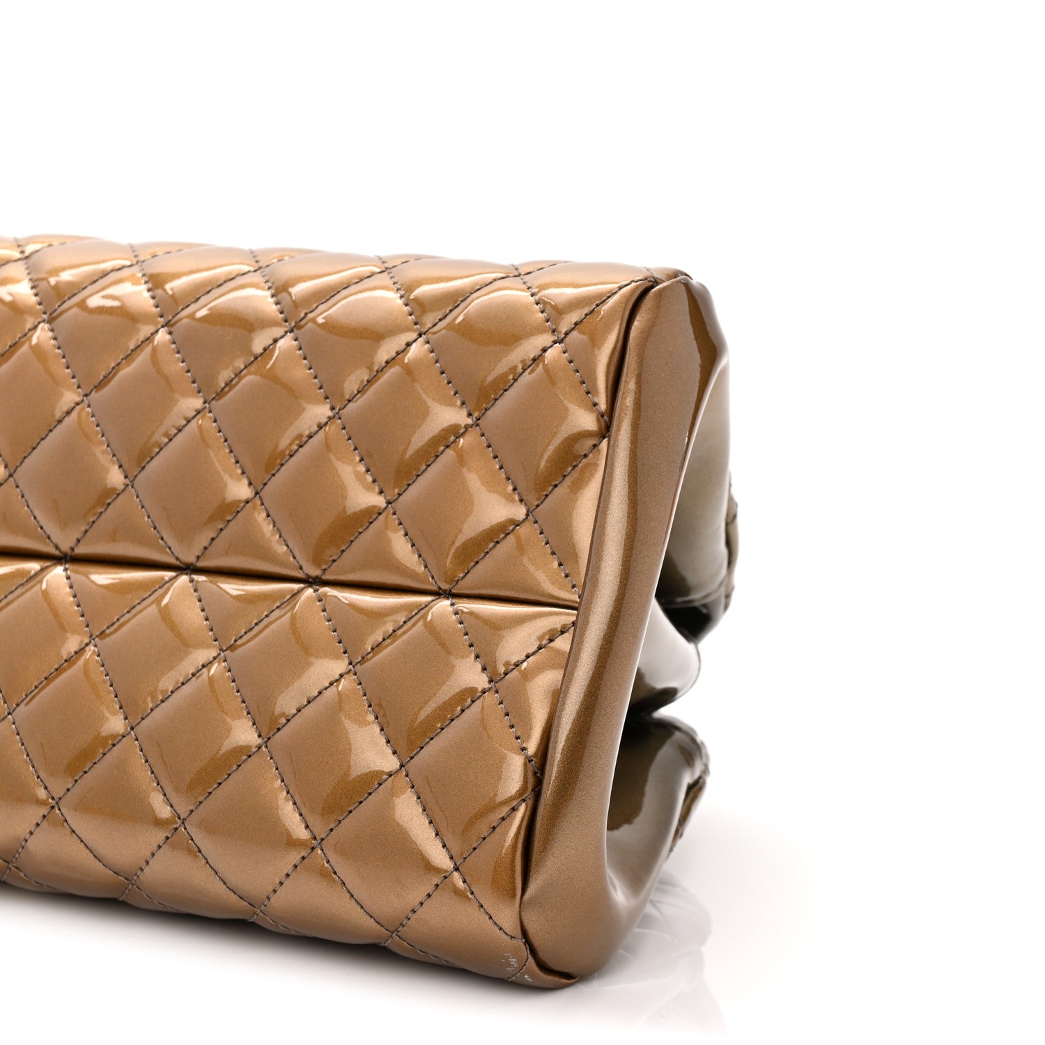 Chanel Metallic Patent Quilted Medium Just Mademoiselle Bowling Bag  Gold Degrade 10 of 10