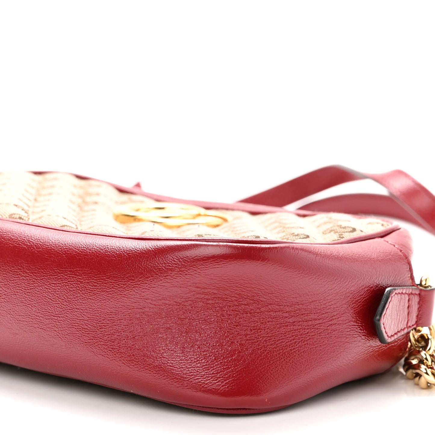 Monogram Azalea Calfskin Matelasse Diagonal Small GG Marmont Chain Shoulder Bag Beige Ebony New Cherry Red