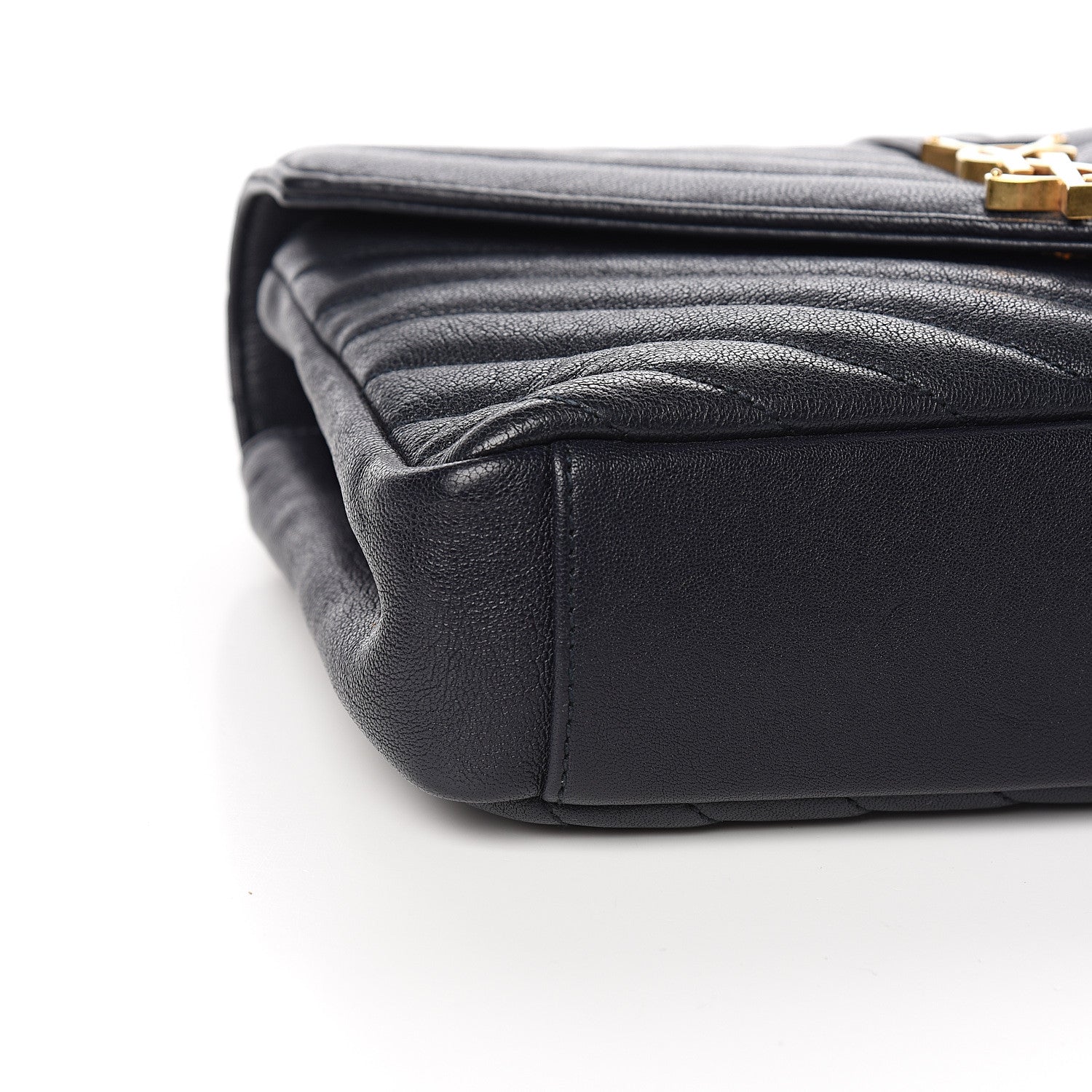 Saint Laurent Sheepskin Matelasse Chevron Monogram Medium College Bag Deep Marine 6 of 8