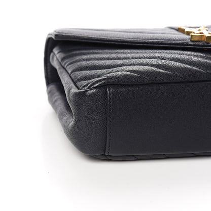 Saint Laurent Sheepskin Matelasse Chevron Monogram Medium College Bag Deep Marine 6 of 8