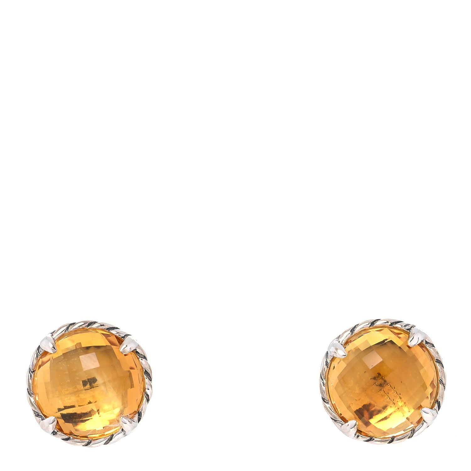 David Yurman Sterling Silver Citrine 8mm Chatelaine Earrings 1 of 5