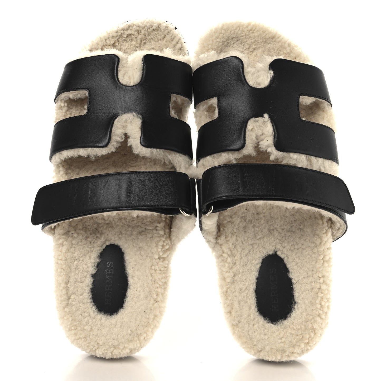 Calfskin Woolskin Mens Chypre Sandals 41.5 Black Ecru
