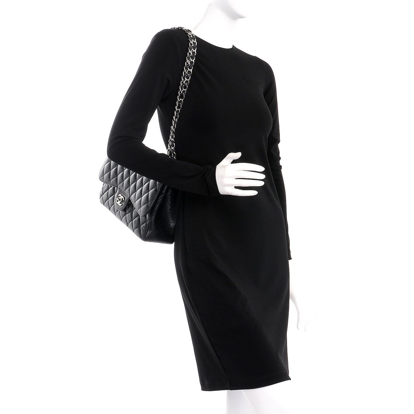 Caviar Quilted Jumbo Double Flap Black