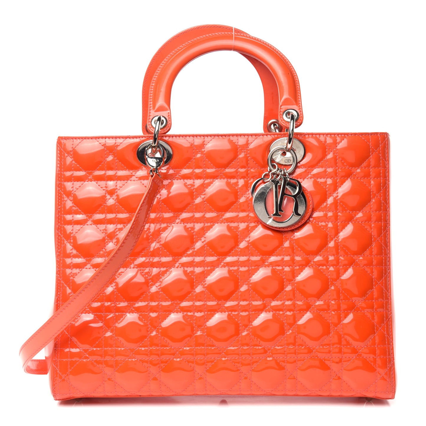 Patent Cannage Large Lady Dior Orange