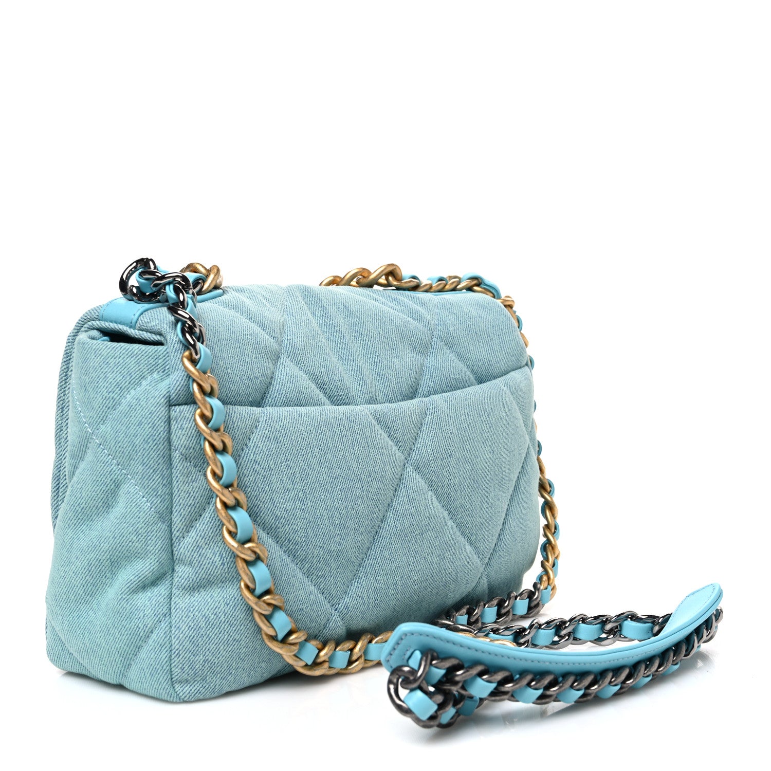 Chanel Denim Quilted Medium Chanel 19 Flap Neon Blue 3 of 10