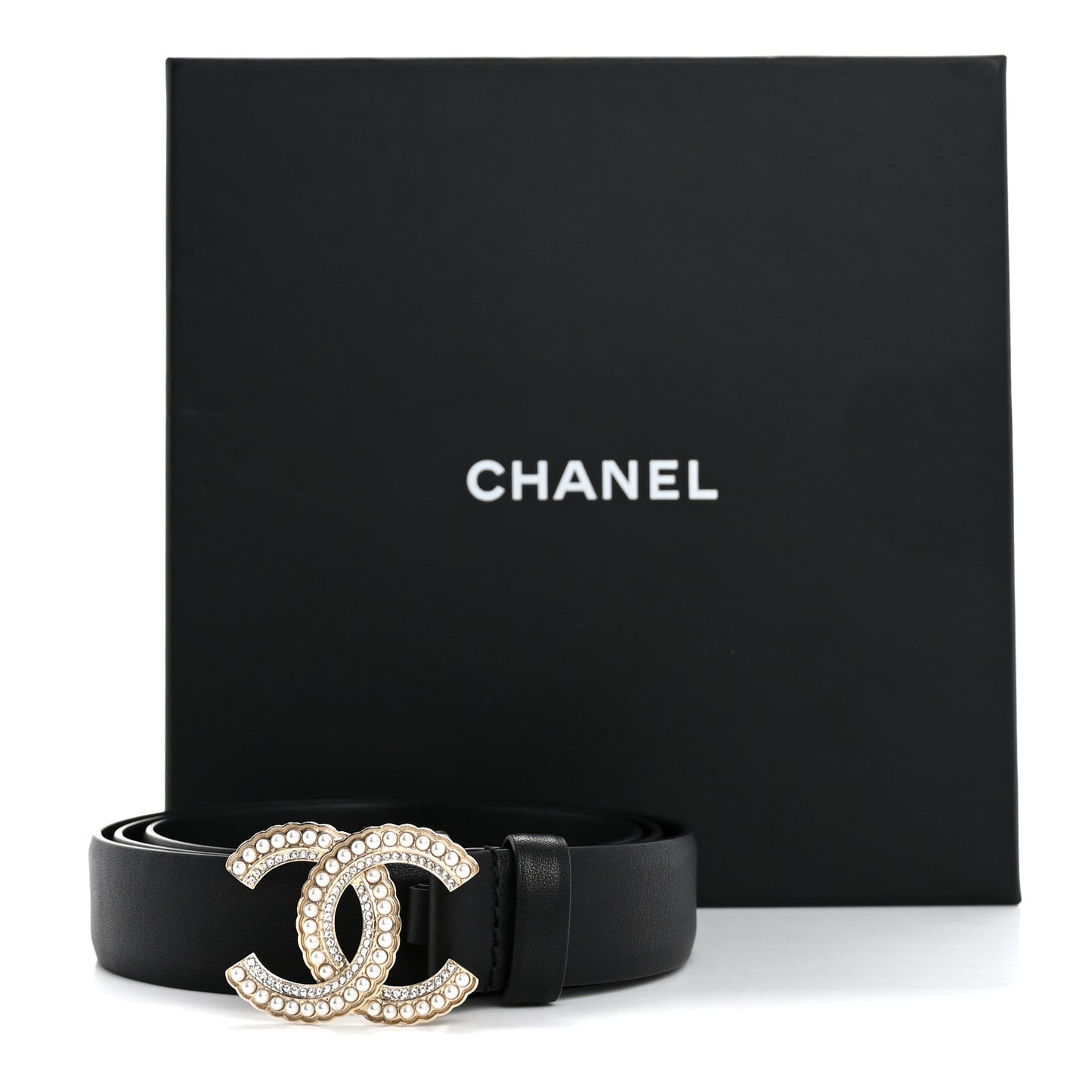 Calfskin Pearl Crystal Queen of France CC Belt 90 36 Black