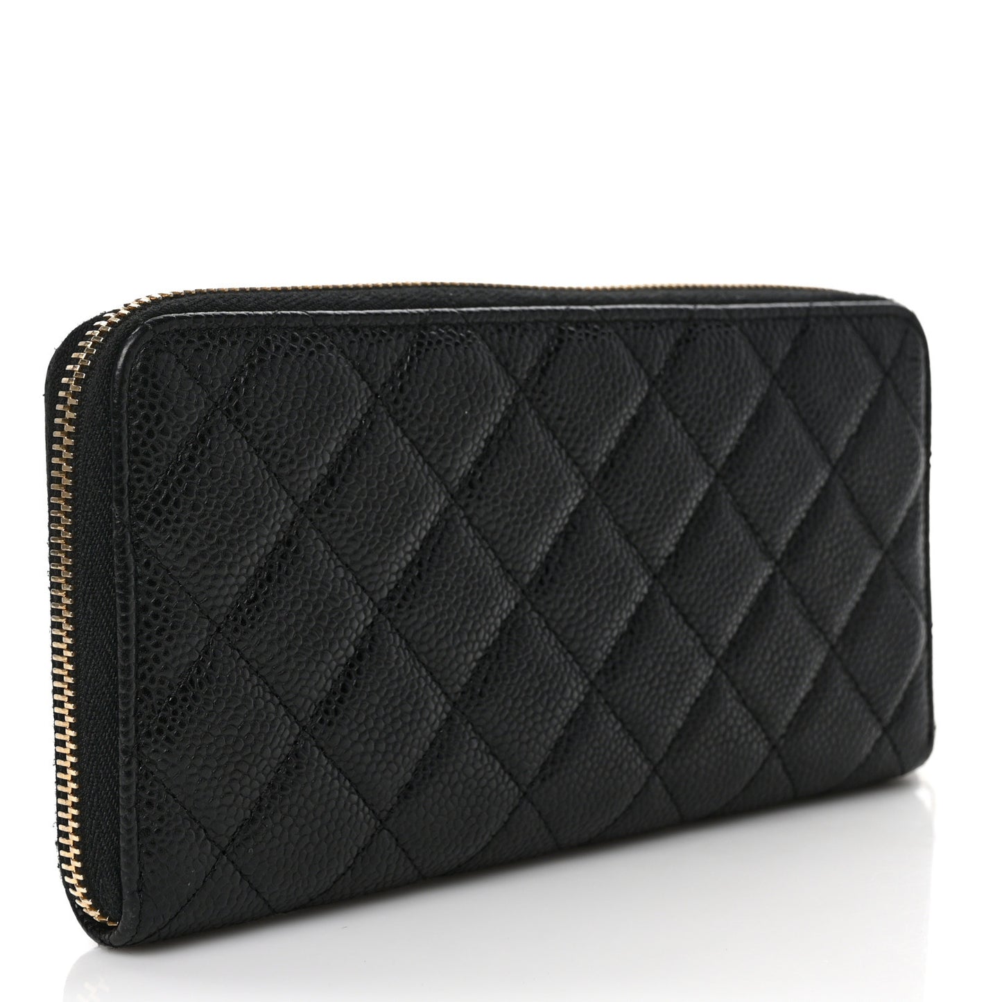 Caviar Quilted Large Gusset Zip Around Wallet Black
