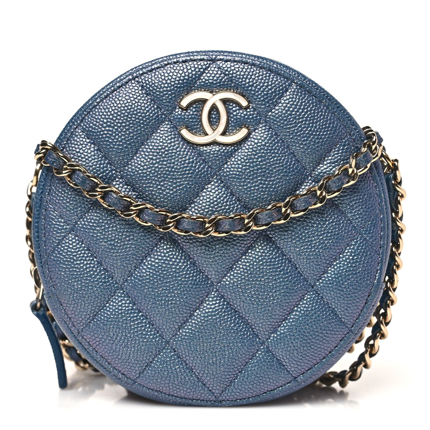 Chanel Iridescent Caviar Quilted Round Clutch With Chain Blue 1 of 10