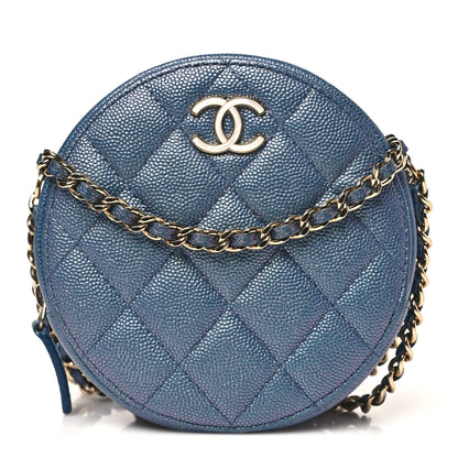 Chanel Iridescent Caviar Quilted Round Clutch With Chain Blue 1 of 10