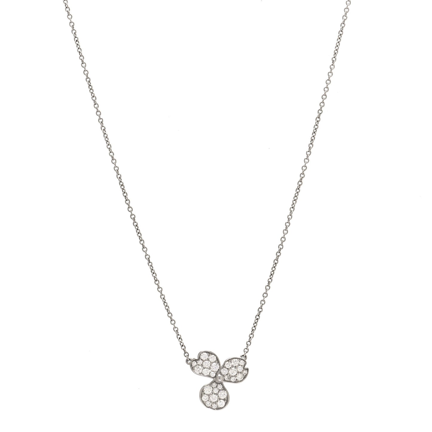 Platinum Diamond Paper Flowers Pave Pendant Necklace
