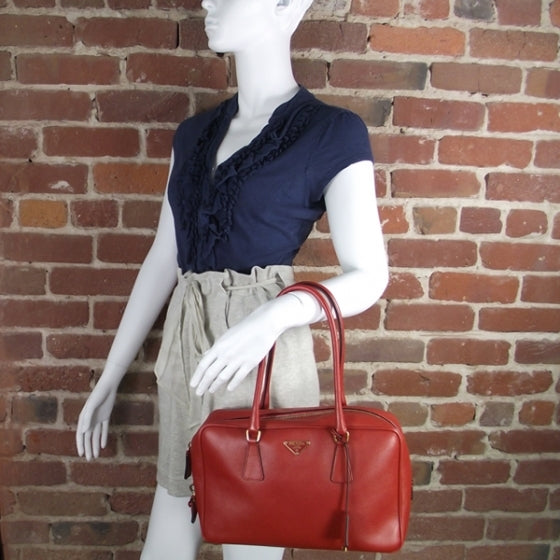Saffiano Lux Leather Boston Tote Red