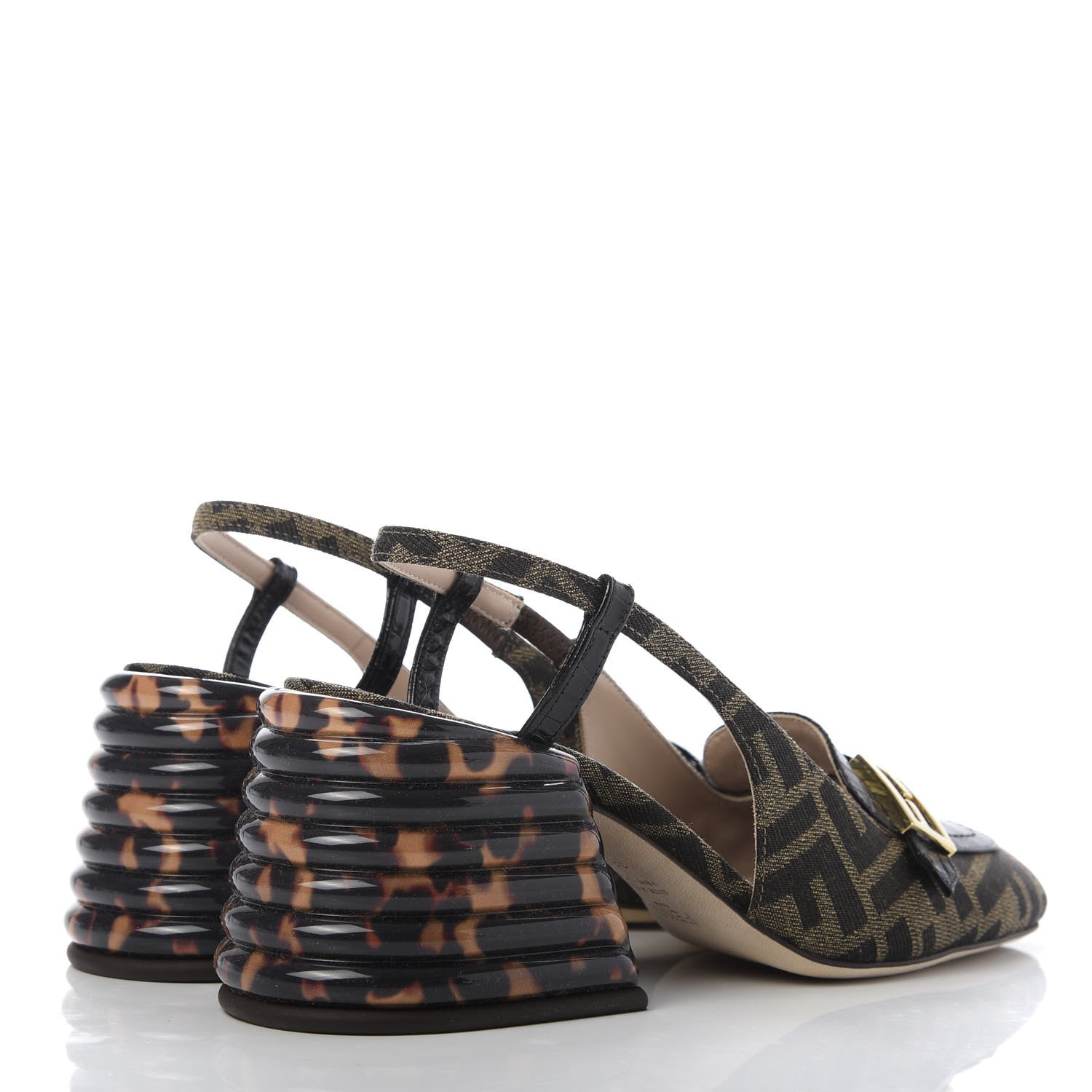 Fendi Jacquard Calfskin FF Tortoise Promenade Slingback Loafer Pumps 36.5 Tobacco 4 of 9
