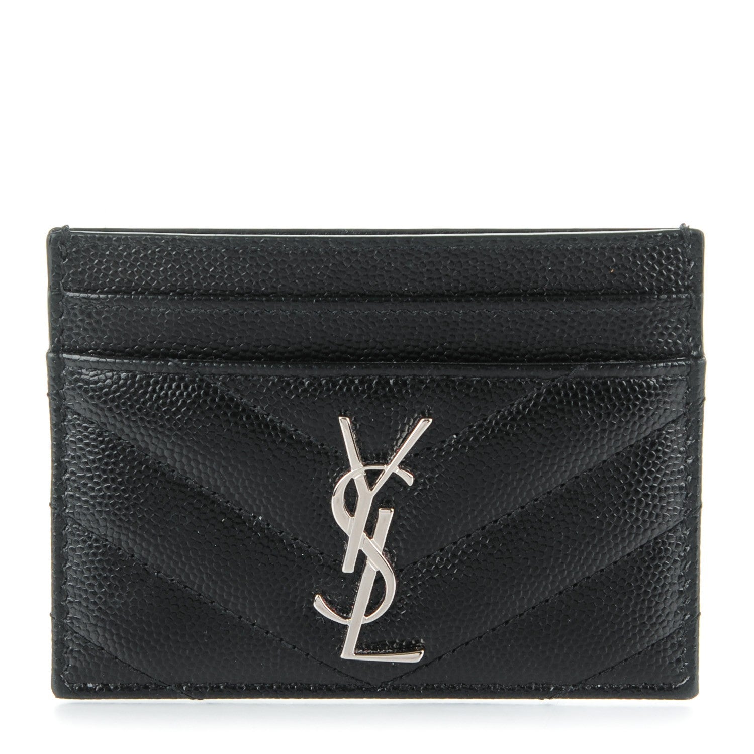 Saint Laurent Grain De Poudre Matelasse Chevron Monogram Credit Card Case Black 1 of 7