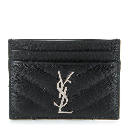 Saint Laurent Grain De Poudre Matelasse Chevron Monogram Credit Card Case Black 1 of 7