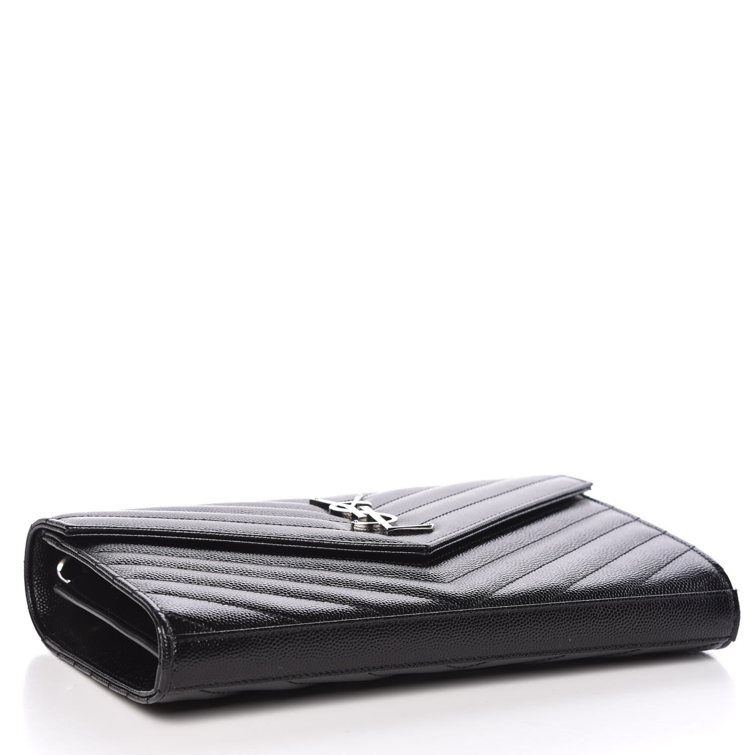Saint Laurent Grain De Poudre Matelasse Chevron Medium Monogram Chain Wallet Black 4 of 9