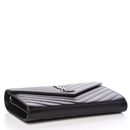 Saint Laurent Grain De Poudre Matelasse Chevron Medium Monogram Chain Wallet Black 4 of 9