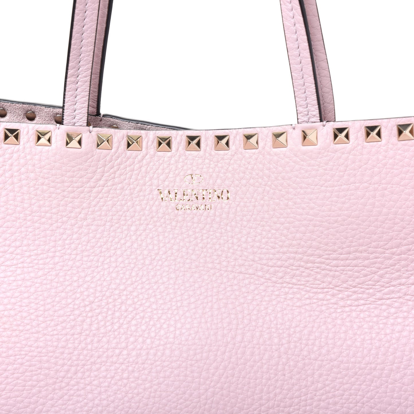 Grained Calfskin Rockstud Shoulder Tote Rose Quartz