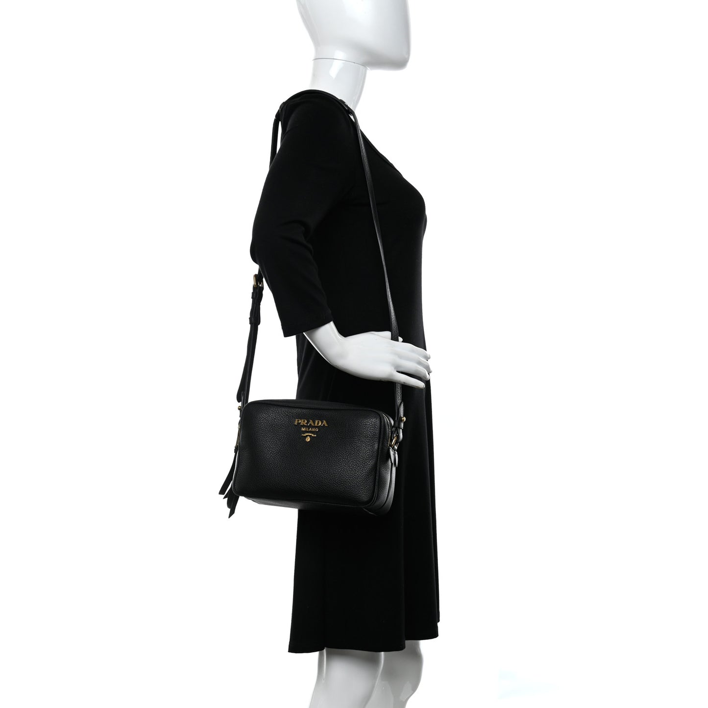 Vitello Daino Medium Double Zip Shoulder Bag Black