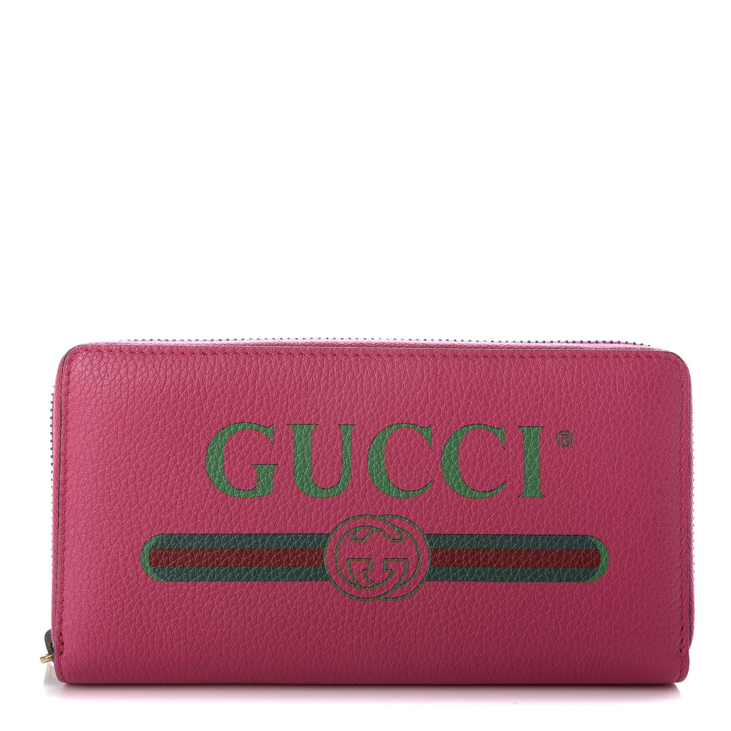 Gucci Grained Calfskin Logo Zip Around Wallet Box Pink Green 1 of 7