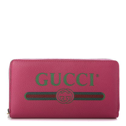 Gucci Grained Calfskin Logo Zip Around Wallet Box Pink Green 1 of 7