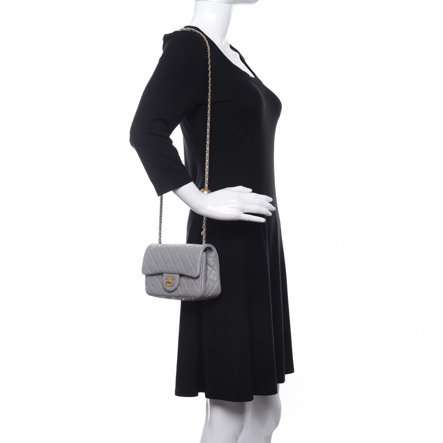 Lambskin Quilted Mini Rectangular Pearl Crush Flap Grey