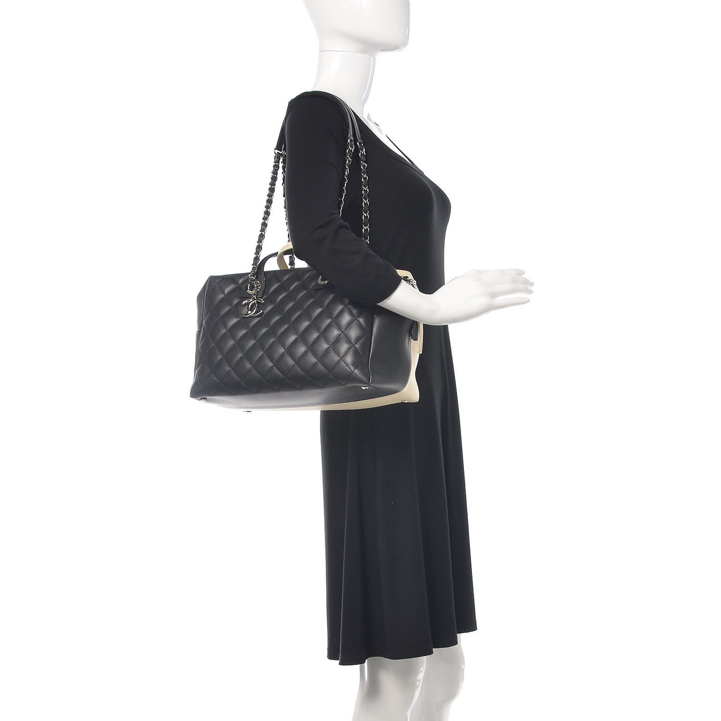 Calfskin Quilted Feather Weight Bowling Bag Black Beige