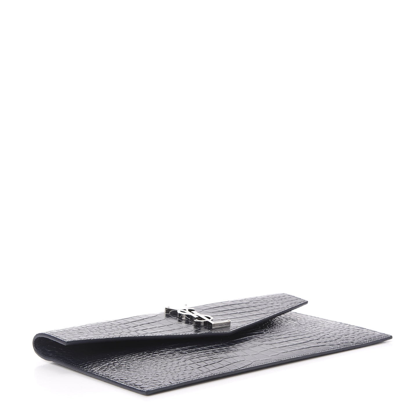 Calfskin Crocodile Embossed Uptown Monogram Clutch Deep Marine