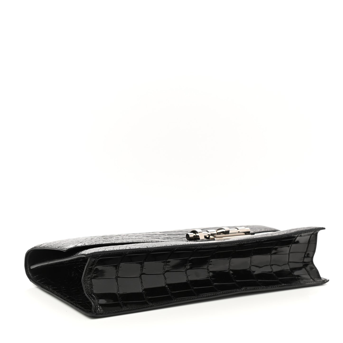 Shiny Porosus Crocodile Verrou Elan Clutch Black