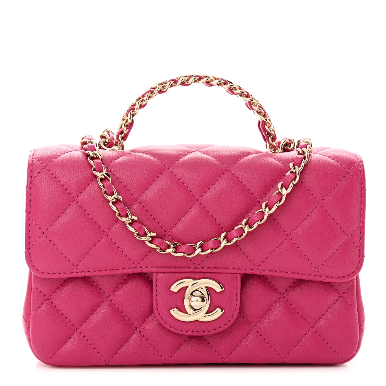 Chanel Lambskin Quilted Mini Crystal Top Handle Rectangular Flap Dark Pink 1 of 11