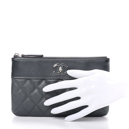 Chanel Metallic Caviar Quilted Mademoiselle Vintage Zip Pouch Dark Grey 2 of 7