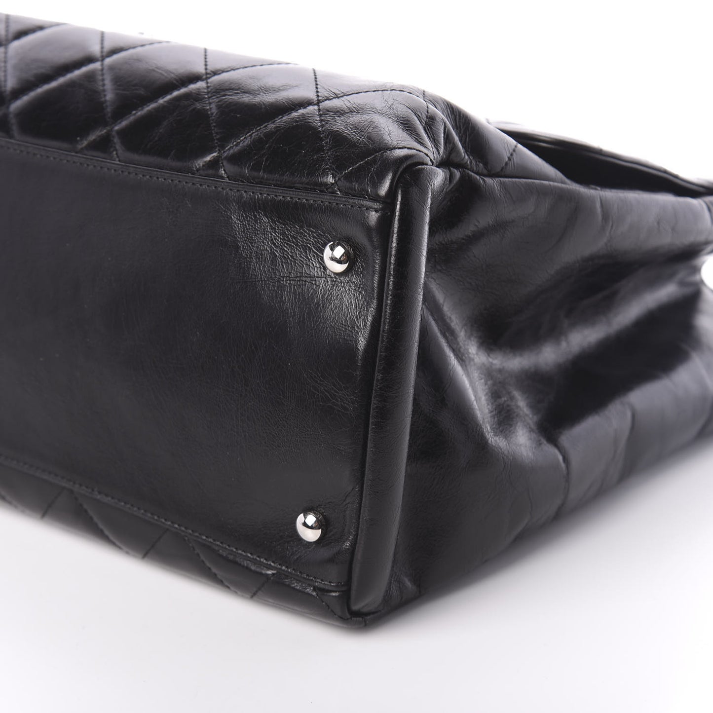 Glazed Calfskin Quilted Large CC Delivery Tote Black
