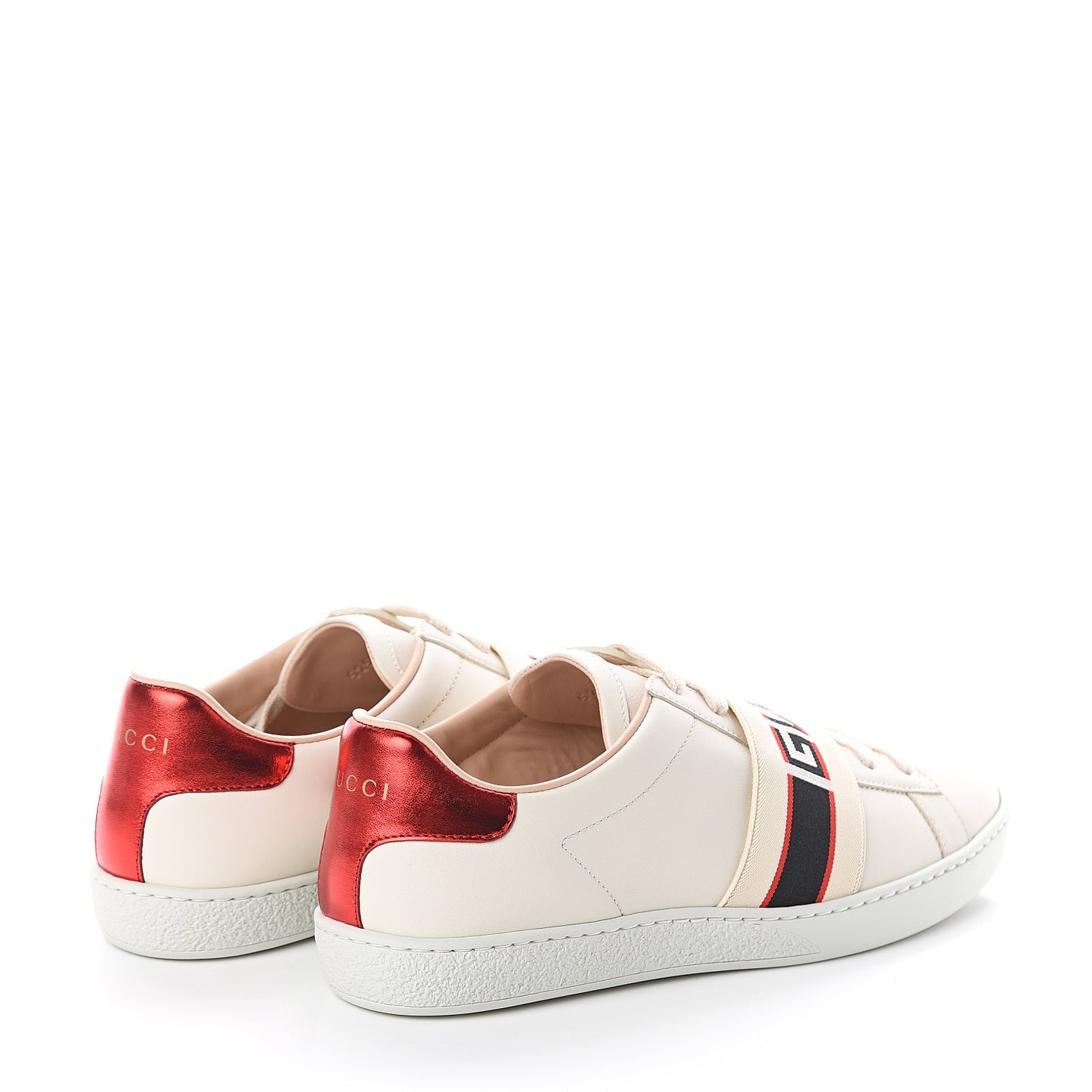 Calfskin Stripe Womens New Ace Sneakers 38 New Mystic White Ecru Red Flame