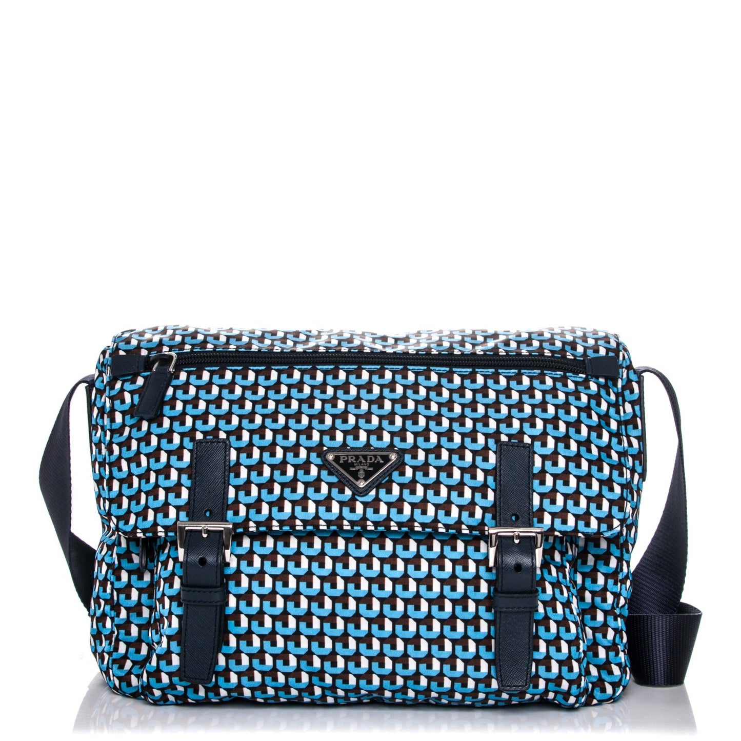 Tessuto Nylon Saffiano Messenger Bag Azzurro