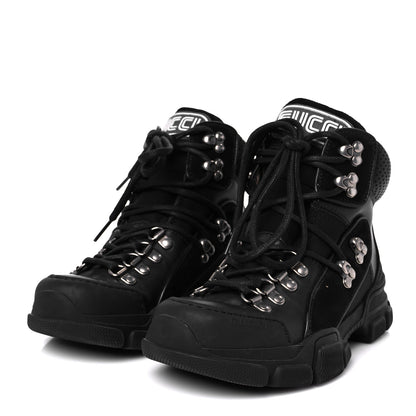 Gucci X SEGA Calfskin Suede Technical Canvas Womens Flashtrek High-Top Sneakers 35 Black 4 of 9