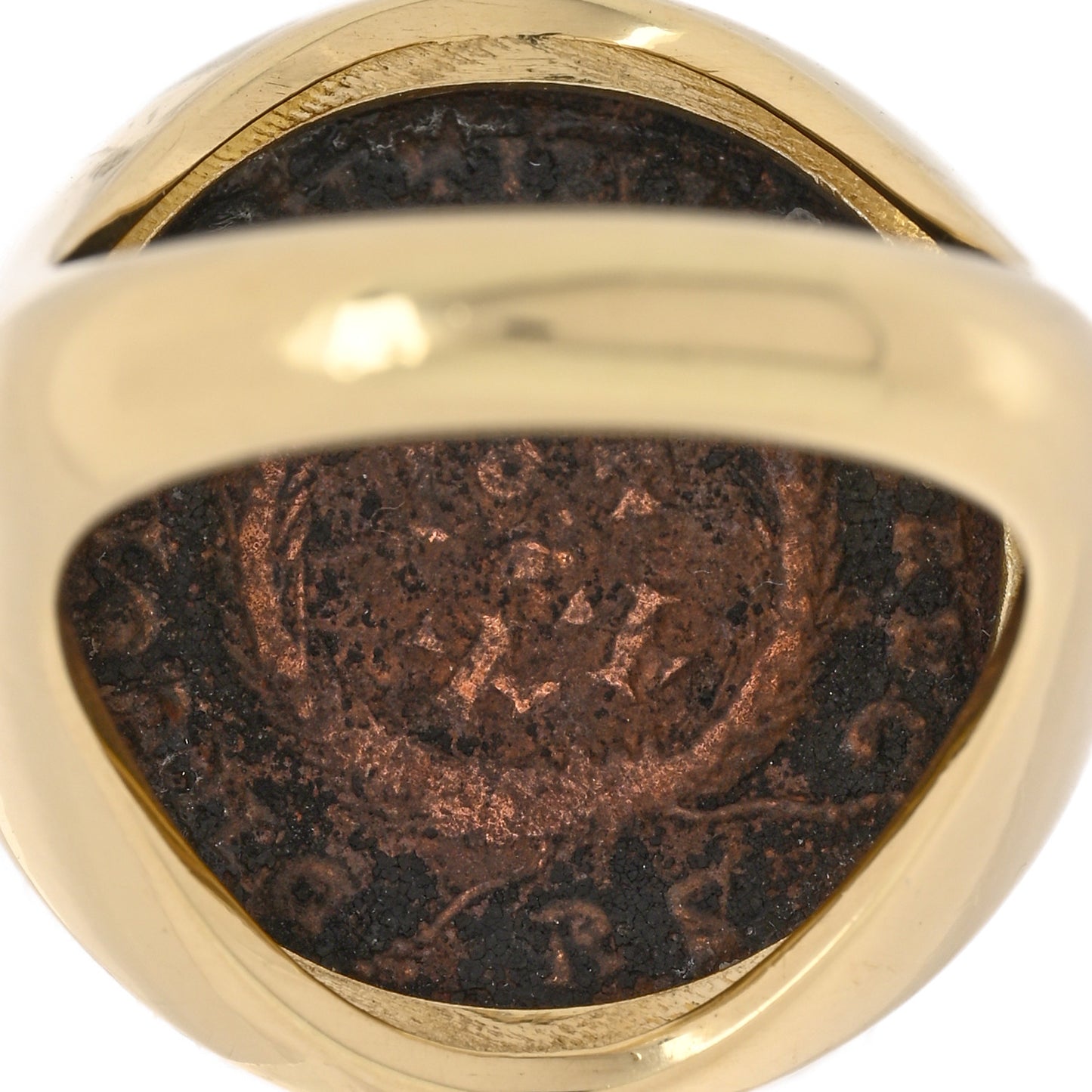 18K Yellow Gold Ancient Coin Signet Ring 53 6.25