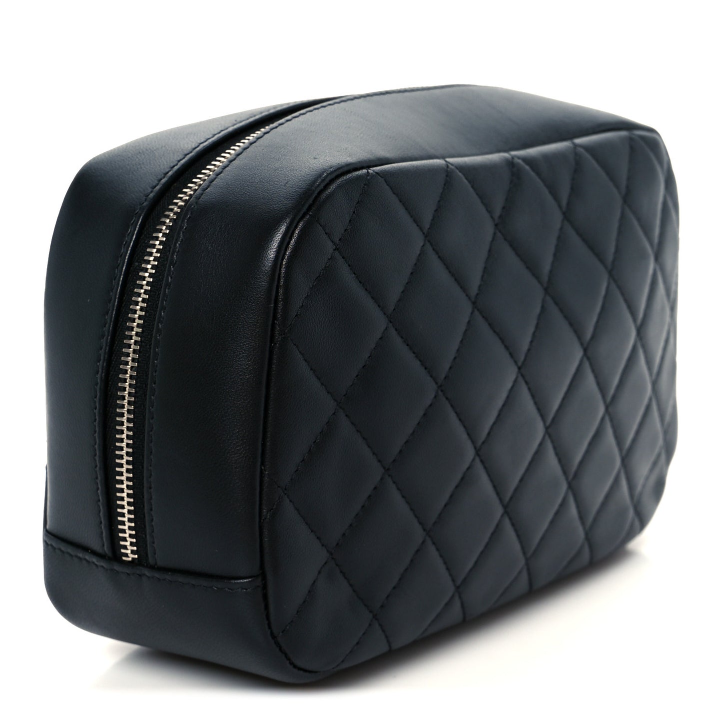 Lambskin Quilted Medium Curvy Pouch Cosmetic Case Black