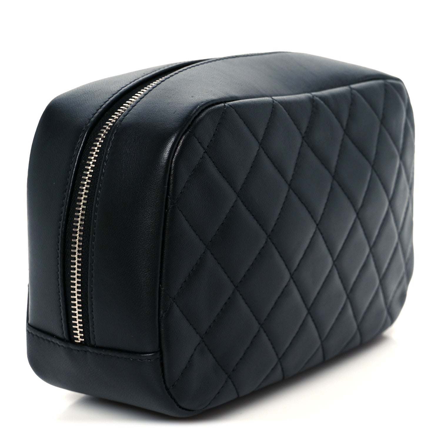 Chanel Lambskin Quilted Medium Curvy Pouch Cosmetic Case Black 3 of 8