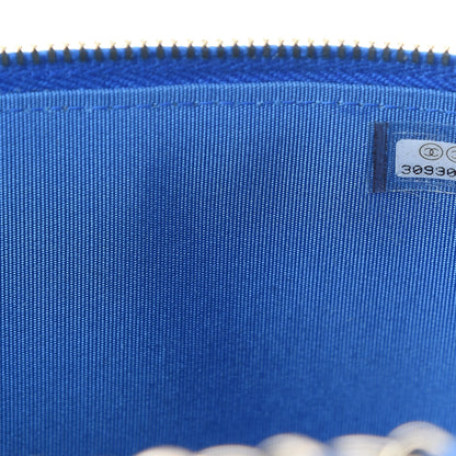 Chanel Raffia Jute Striped Small Vanity Case With Chain Blue Beige 7 of 11