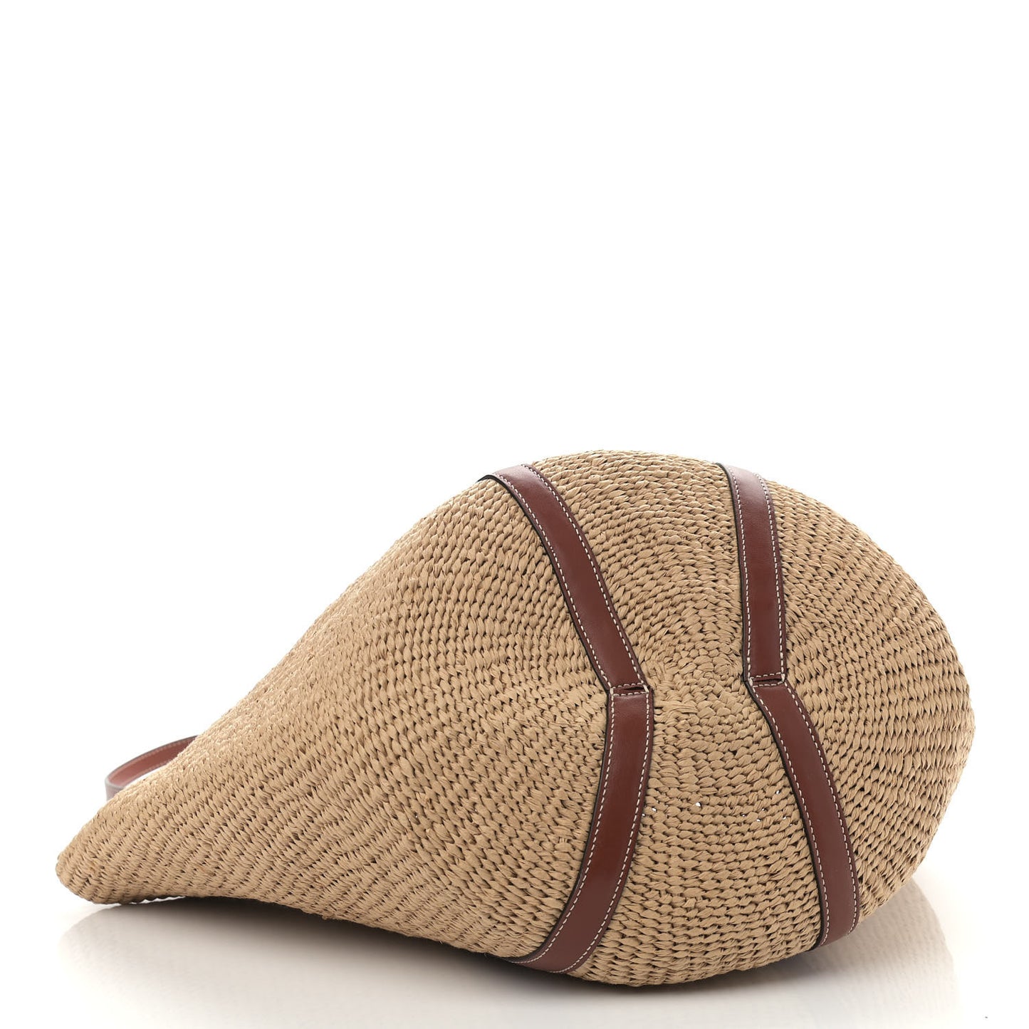 Raffia Calfskin Large Basket Tote Tan