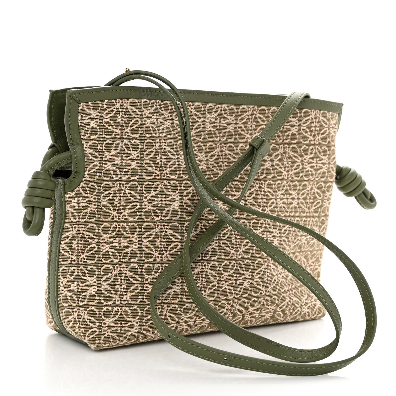 Loewe Jacquard Anagram Calfskin Mini Flamenco Knot Clutch Avocado Green 3 of 9