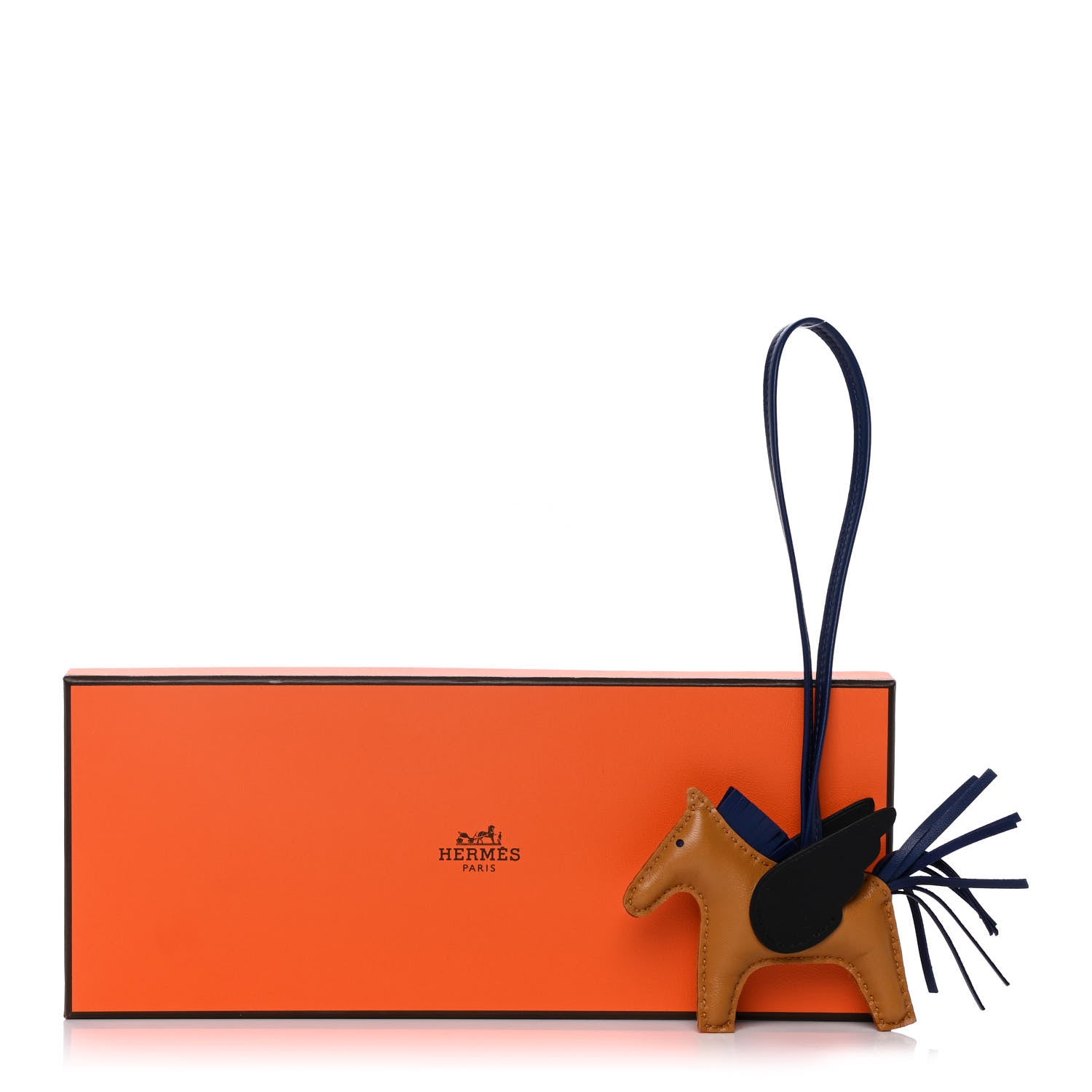Hermes Milo Lambskin Grigri Rodeo Pegase Horse Bag Charm PM Sesame Black Bleu Saphir 6 of 6