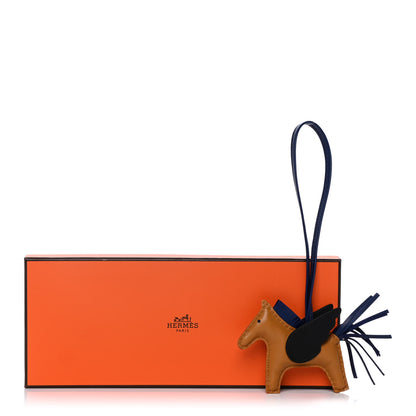 Hermes Milo Lambskin Grigri Rodeo Pegase Horse Bag Charm PM Sesame Black Bleu Saphir 6 of 6