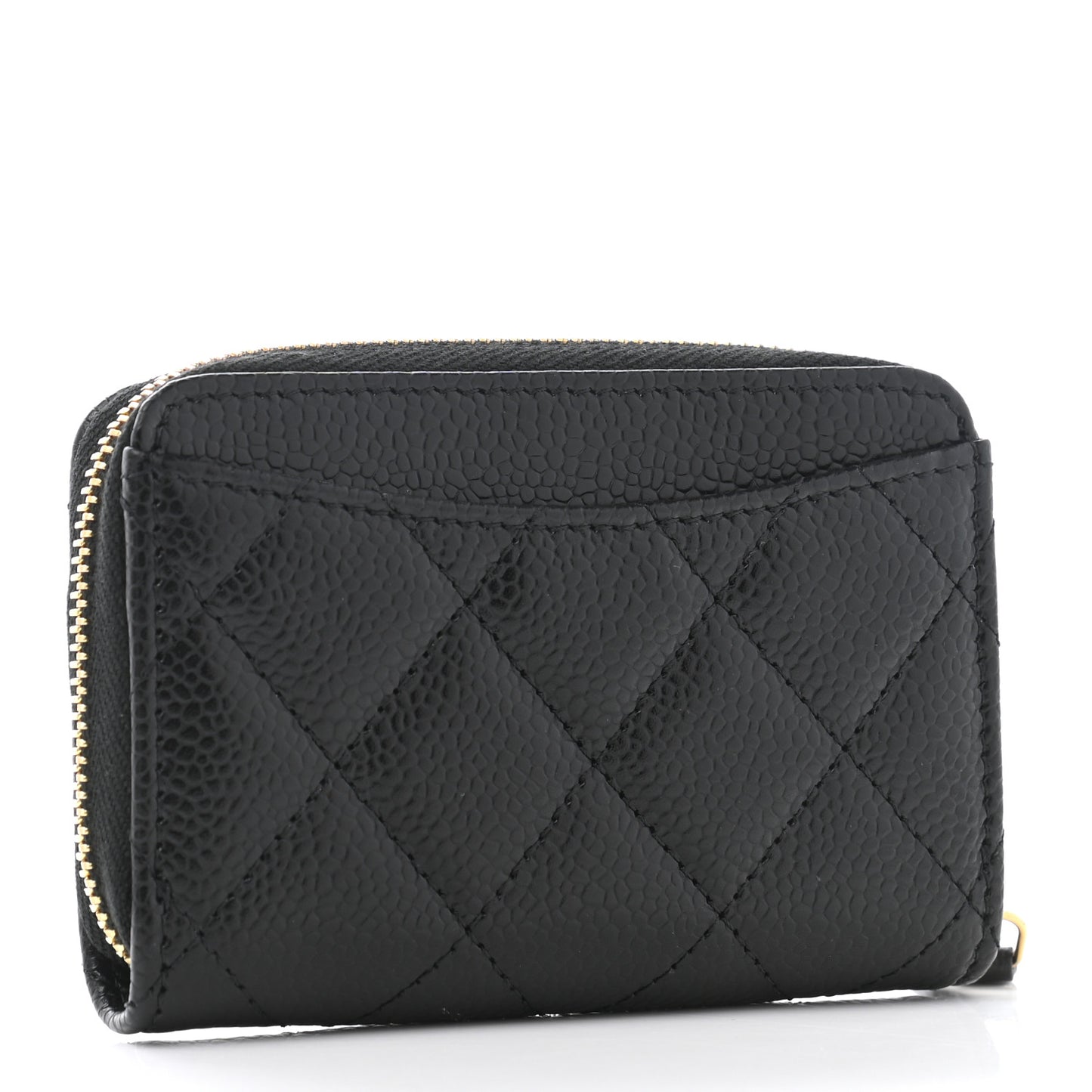Caviar Quilted Zip Coin Purse Wallet Black